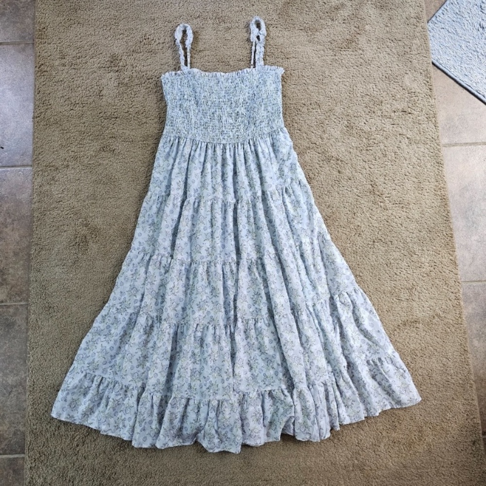 🔎Arula Pastel Blue Floral Cottagecore Tea Party Romantic Tiered Maxi Dress 1X